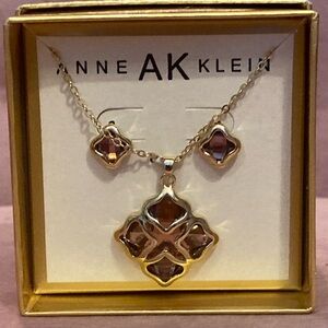 Anne Klein Gold and Light Brown Geometric Necklace & Earring